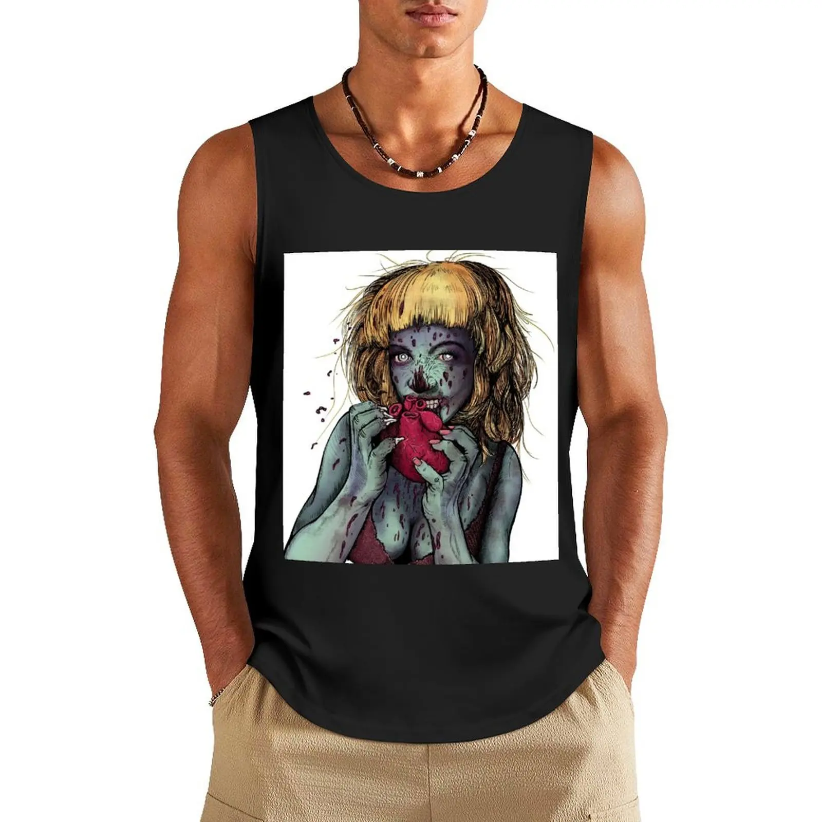 

Zombie eating heart Tank Top Men sleeveless tee anime Vest cotton t-shirts man