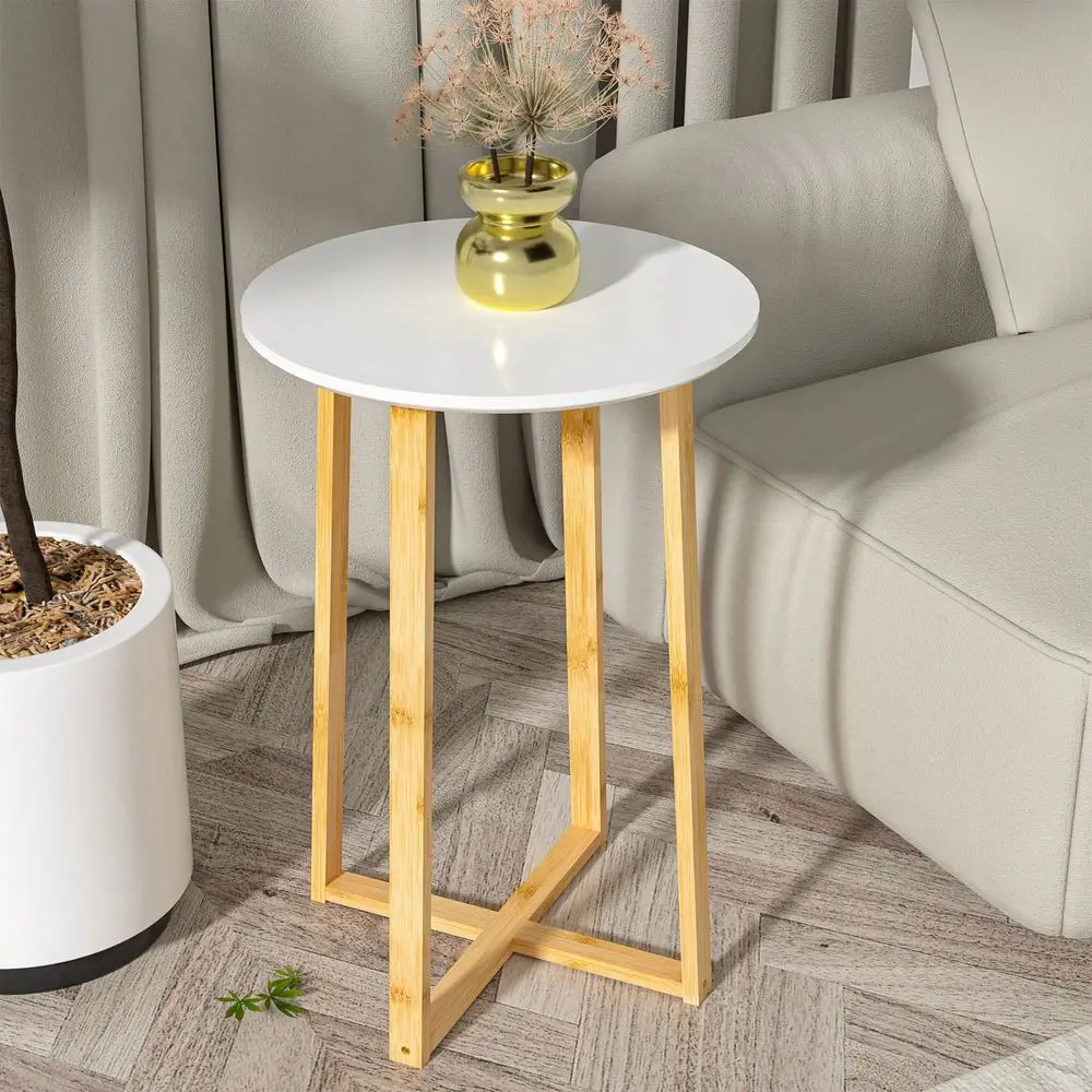 

Side Table,Modern Small Coffee Table With Bamboo Legs For Living Room Bedroom Balcony Office