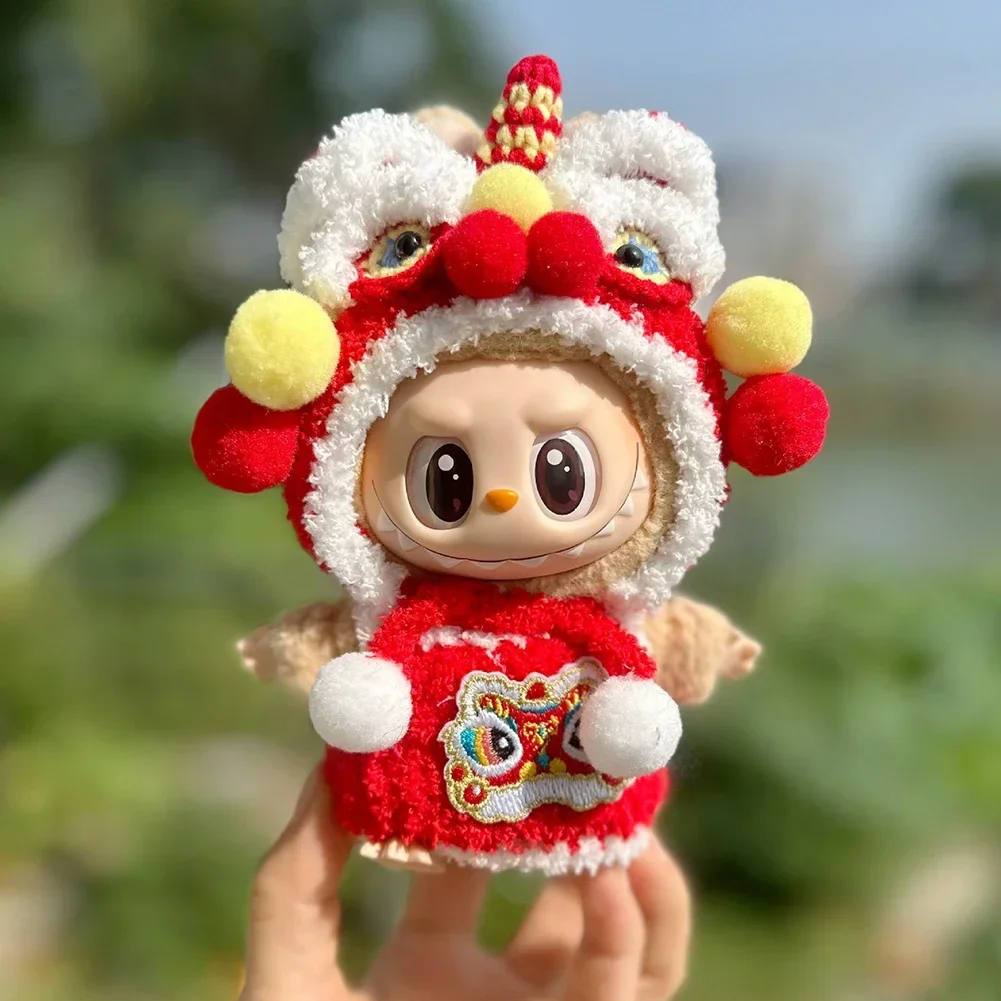 17cm Mini Doll'S Clothes Outfit Accessories For Korea Kpop Exo Labubu Idol New Year's happy handmade lion dance suit Clothing