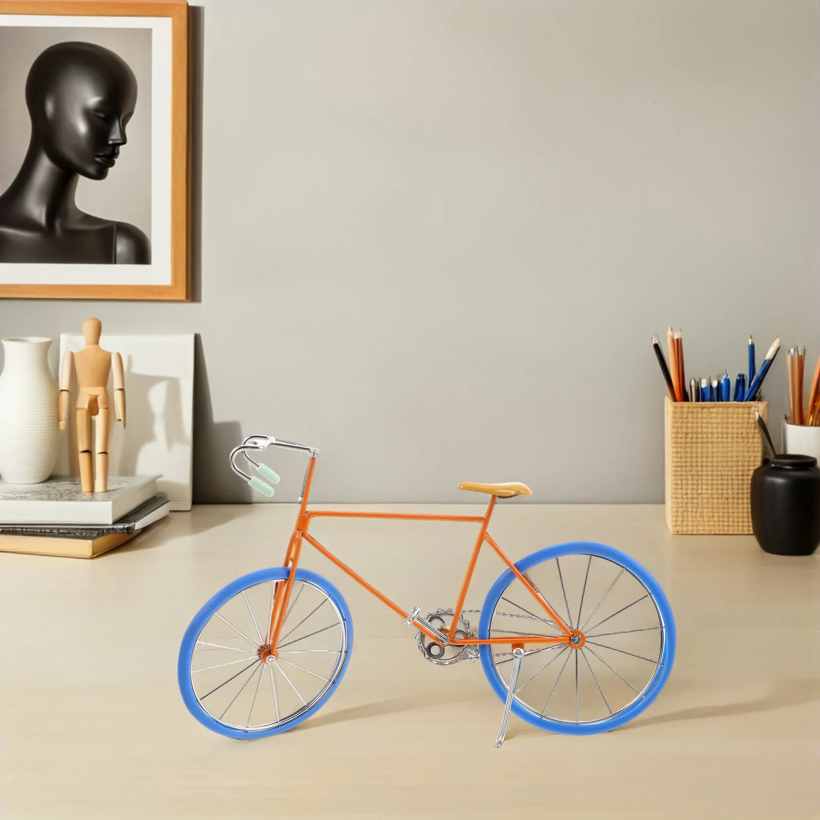 Ornament Decor Decorative Colorful Stainless Steel Desktop Sculpture Retro Bike Decoration Table Home Office
