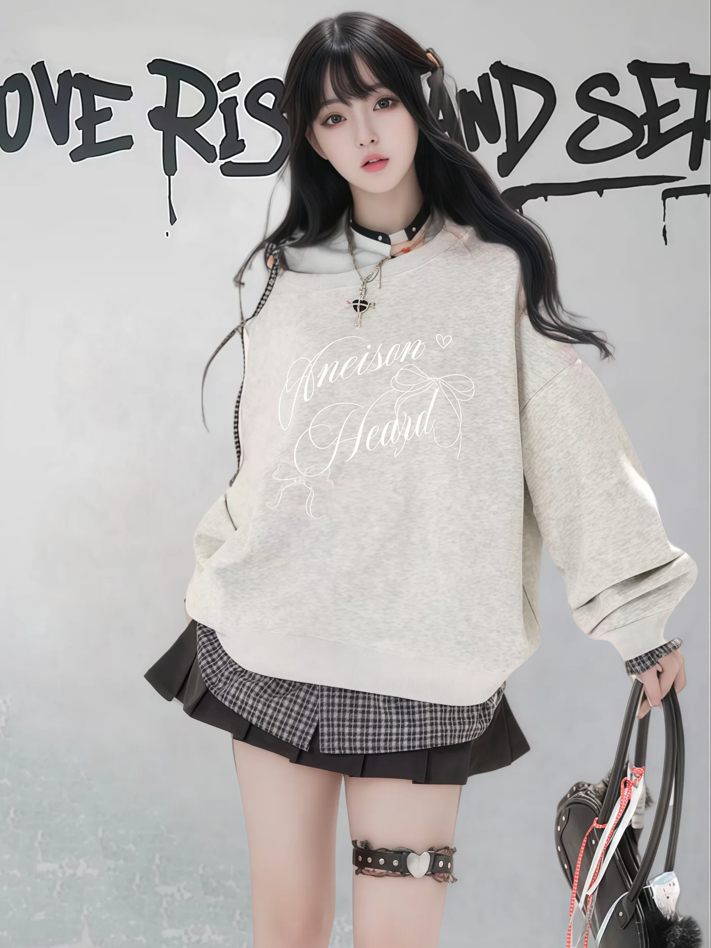 American Fashion Streetwear Lace-up Bow Off-Shoulder Long Sleeve Sweatshirts Women Casual Loose Cool Girl Versatile Shirts Tops