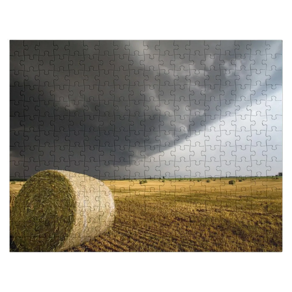 

Spinning Gold - Round Hay Bale and Storm in Kansas Jigsaw Puzzle Baby Toy Personalized Gift Married