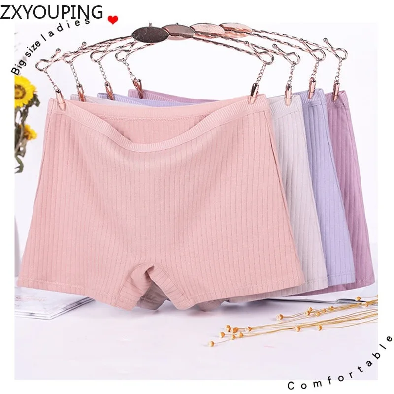 ZXYOUPING 3PCS Women Cotton Boxer Briefs Plus Size，Antibacterial Panties，Mid Waist Seamless Panties，anti-exposure Safety Panties