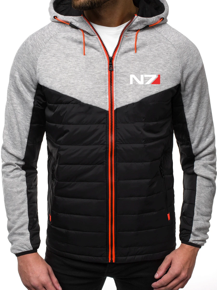 Chaqueta de plumón con estampado de Logo N7 para hombre, Chaqueta de algodón hecha a medida, de alta calidad, con cremallera, sudadera con capucha,