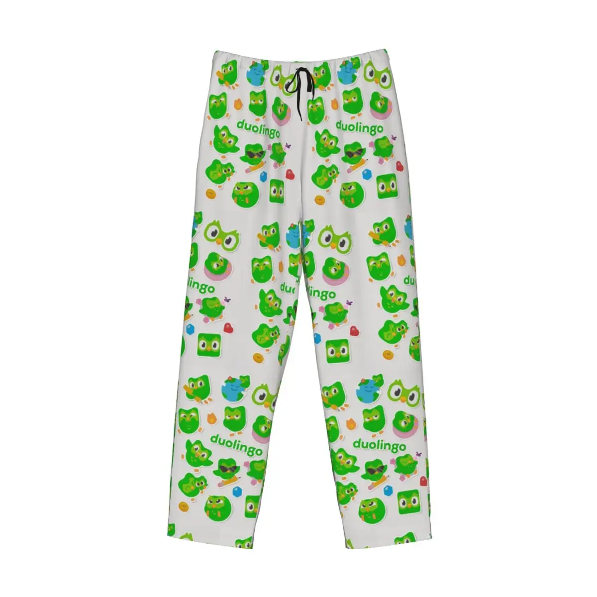 

Custom Duolingo Owl Duo Pajama Pants Men Sleepwear Sleep Lounge Bottoms with Pockets