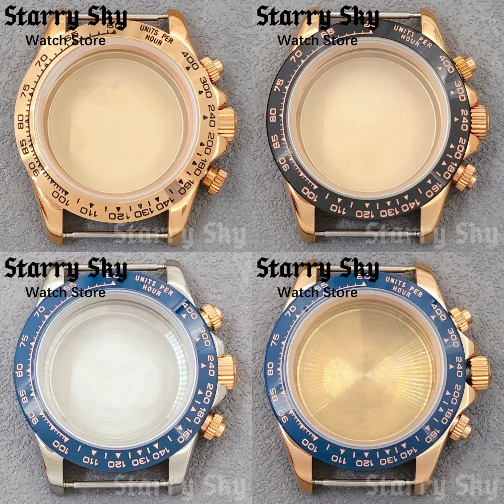 

Корпус для часов Starry Sky 39 мм VK63 с сапфировым стеклом из розового золота с черным/темно-синим безелем, подходит для аксессуаров для часов с кварцевым механизмом VK63