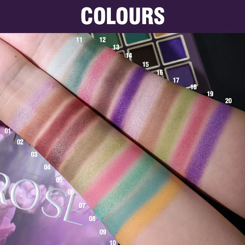 Paleta de sombra de ojos de 20 colores, sombra de ojos con brillo mate rosa, resistente al agua, duradera, verde, púrpura, brillo, sombra de ojos, maquillaje cosmético