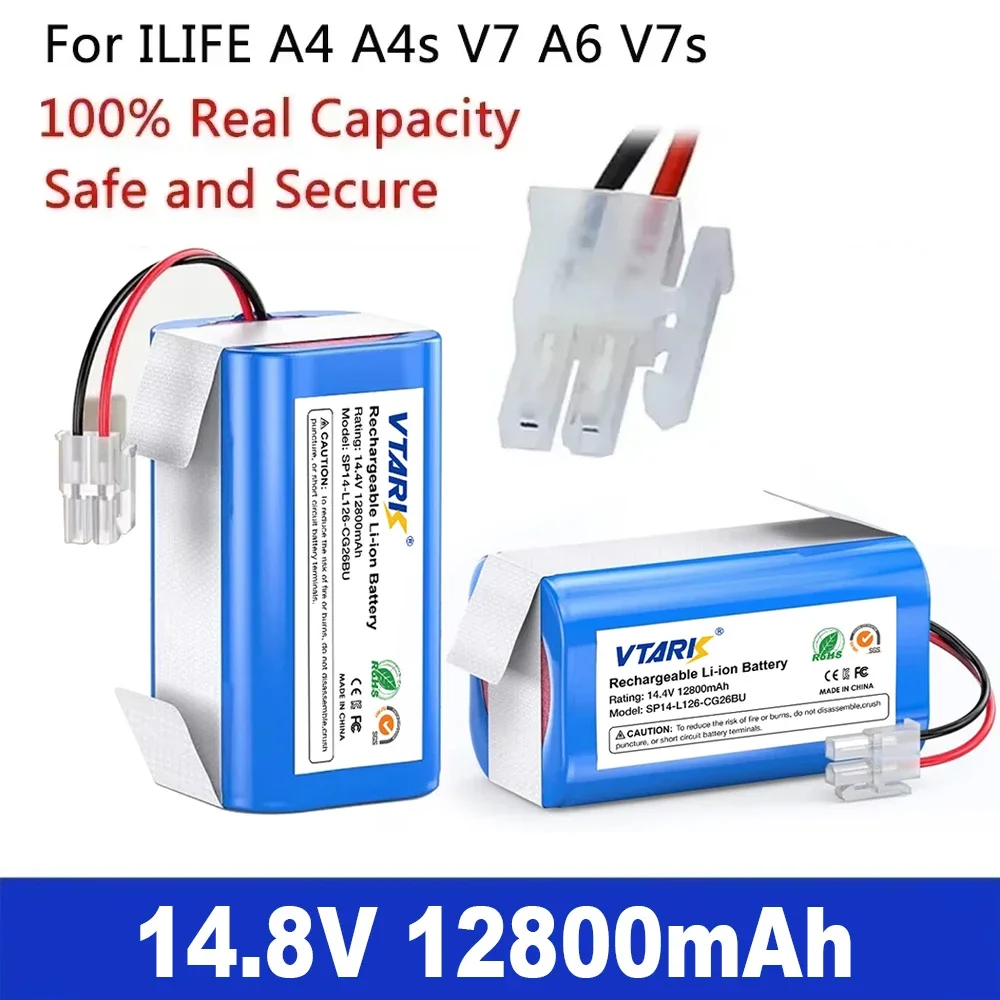 NEW 14.8V 12800mAh Li-ion Battery Pack For ILIFE A4 A4s A6 V7 V7s Plus V55 Pro W400 A8 A9s Robot Vacuum Cleaner 4S 18650 battery