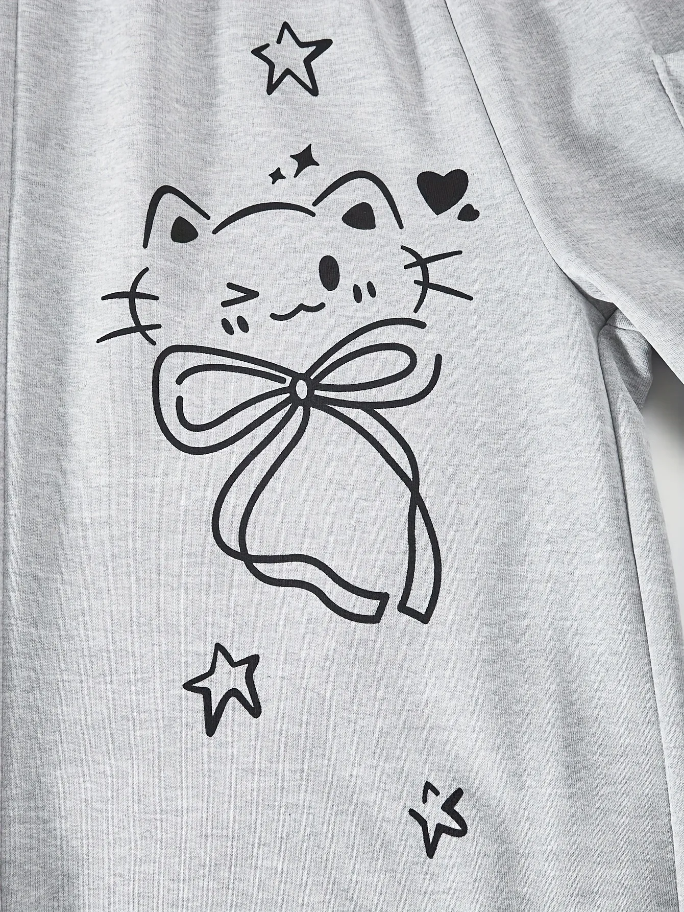 Kinder Mädchen 1er-Pack Hose mit Katzen- und Sternmuster, Schleifendekoration, weites Bein, weiche, bequeme, lässige Streetwear-Jogginghose – Detail 5