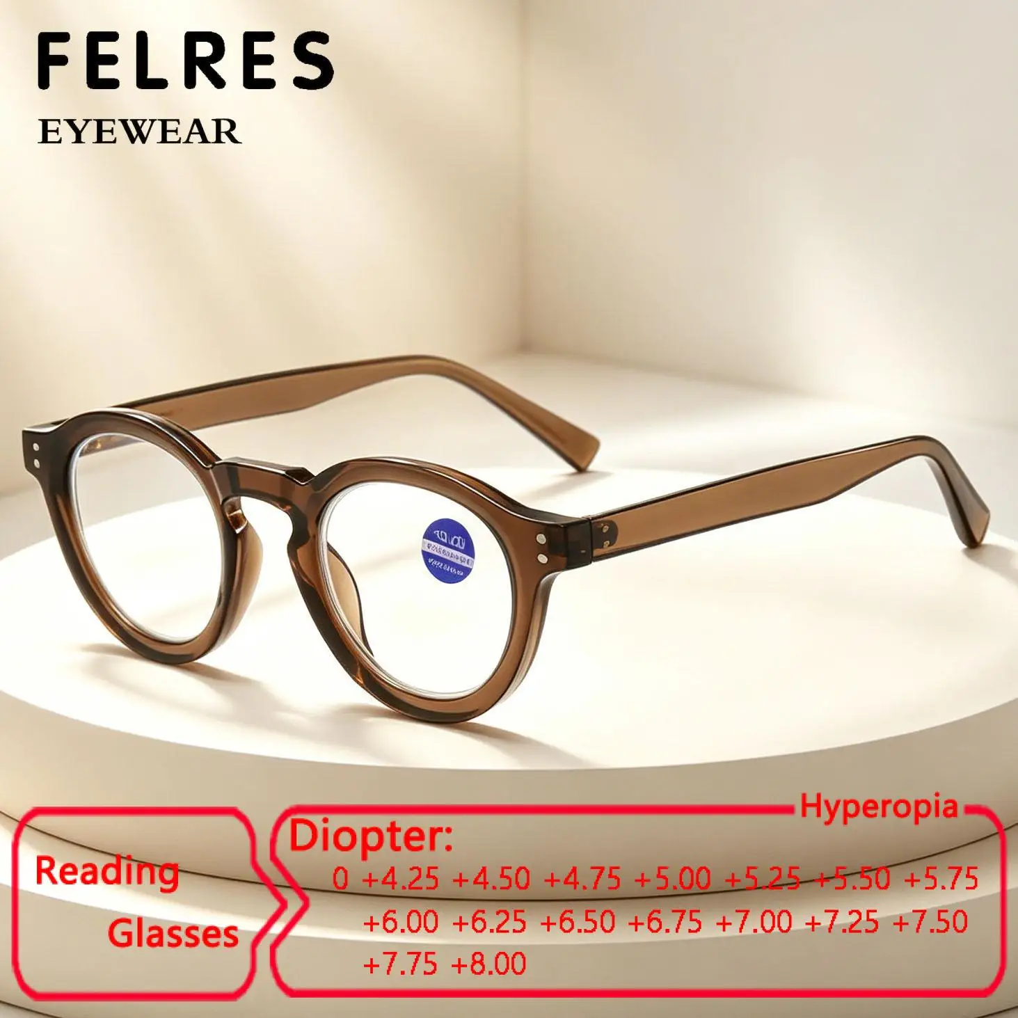 

Circular Blue Light Blocking Reading Glasses Men Women Clear Lens High Strength Optical Presbyopic Eyewear+4.5 5.5 6.5 7.5 +8.0