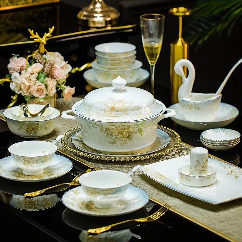 LingAo--Jingdezhen European-style bone china bowl and plate set dinnerware