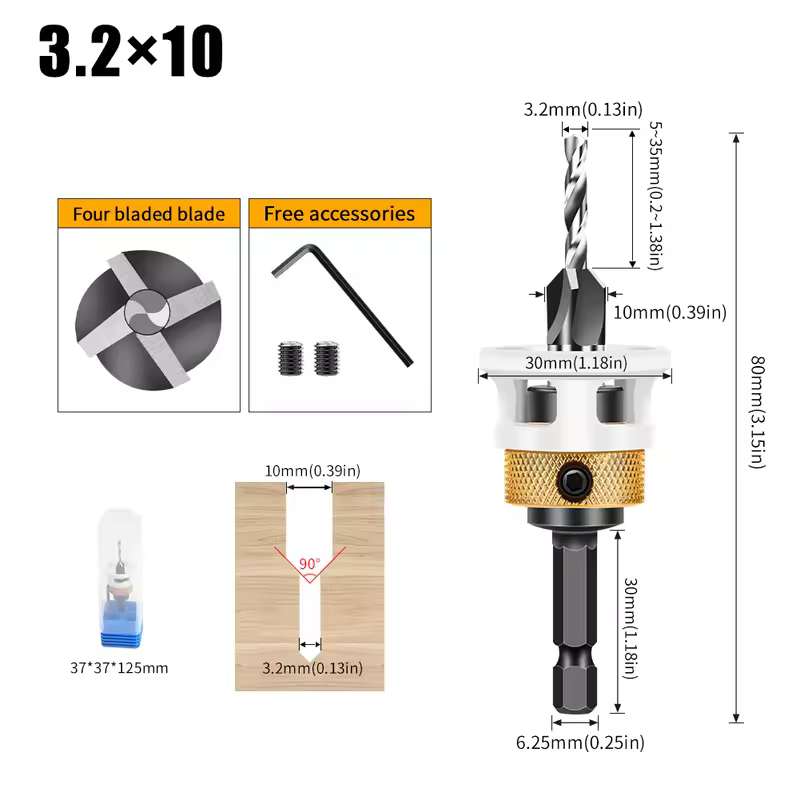 Woodworking Limit Four Edge Countersink Drill Alloy Drill Cone Drill Adjustable Depth Step Drill Screw Countersink Drill Bit - Image 21
