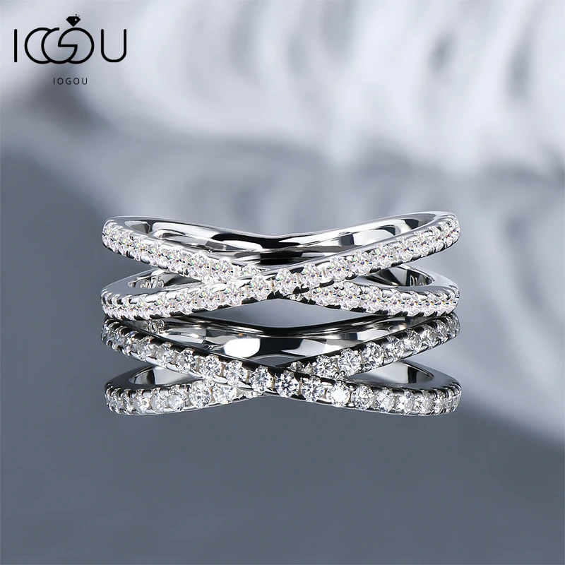 

IOGOU X Cross Design Ring Half Eternity Band Moissanite with Certificate Original 925 Silver Women's Fine Jewelry Free Shipping