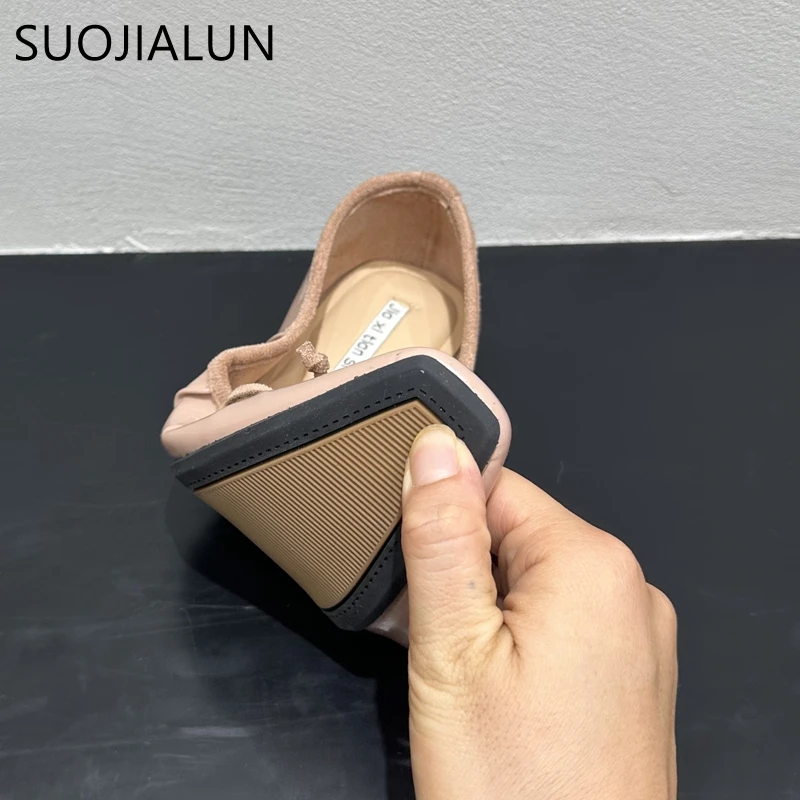 SUOJIALUN-zapatos planos plisados para mujer, bailarinas con punta redonda, sin cordones, con lazo, informales, para otoño, 2024