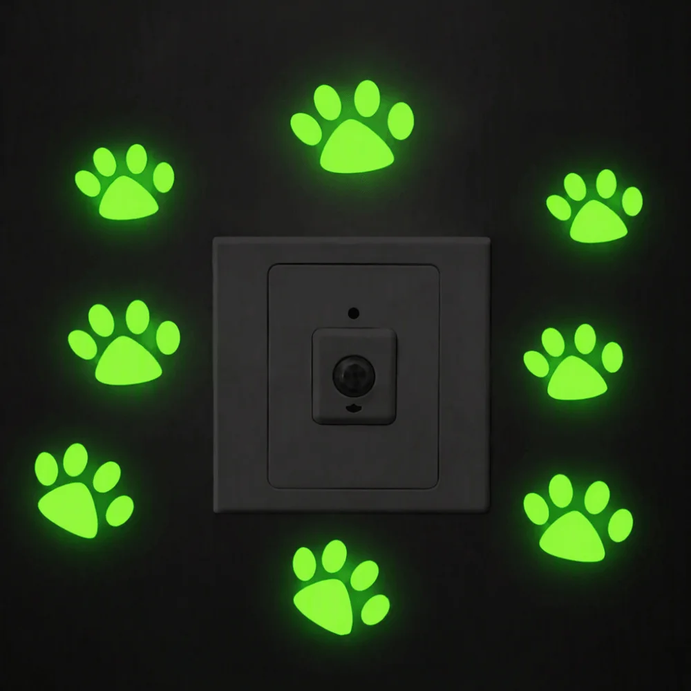 10/20Pcs Creative Fluorescent Paw Wall Sticker Self-adhesive DIY Luminous Wallpaper Waterproof Glow-in-the-Dark