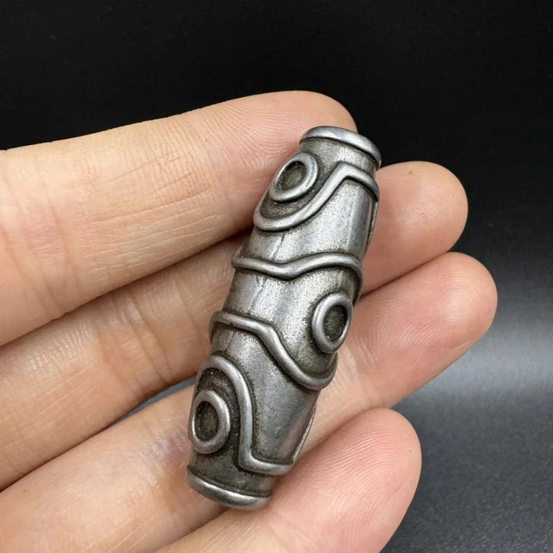 Tibetan Iron Six-Eye Dzi Bead Barrel Bead Necklace Pendant Hanging Ornament Buddhist Bead AccessoriesDIYPackage pendant
