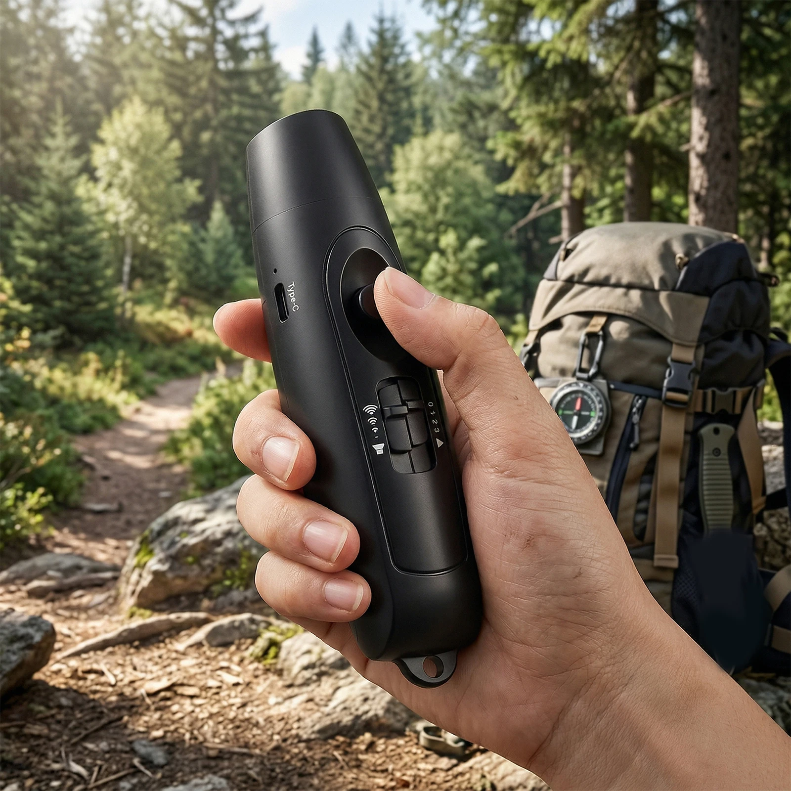 Electronic Air Bear Horn USB Rechargeable Loud Air Horn with LED Safety Light with Lanyard for Outdoor Hiking Wildlife Defense