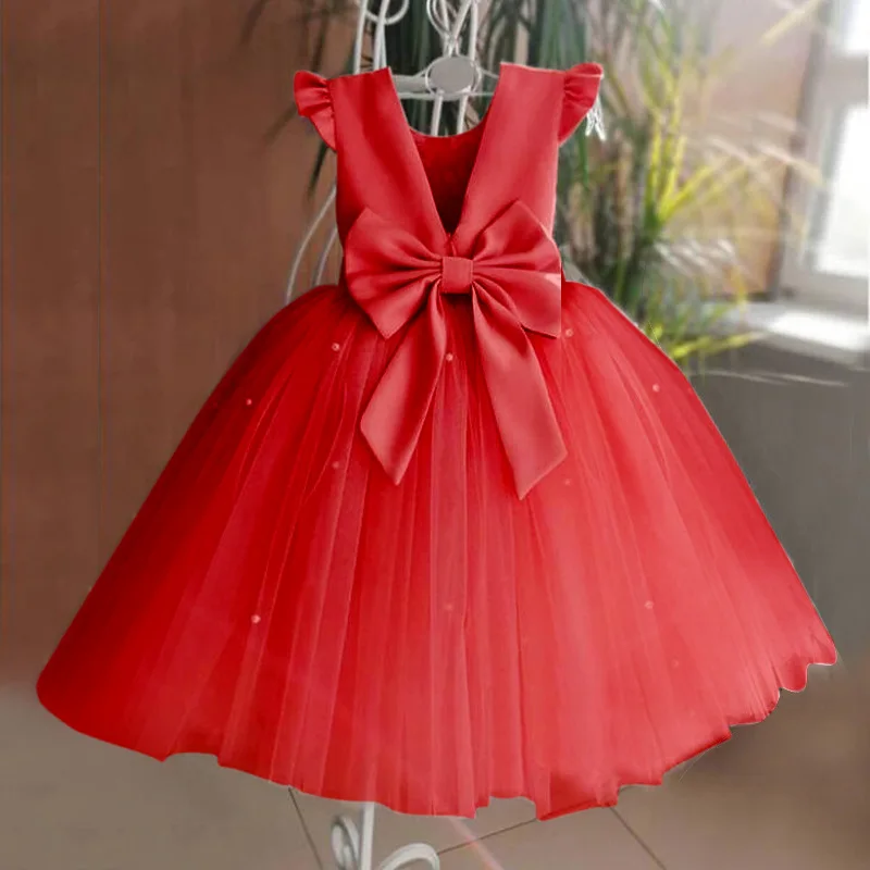 Girl Dress Middle Child Mesh Backless Bow Puffy Princess Dress Flower Girl Dresses for Weddings Toddler Girl Clothes