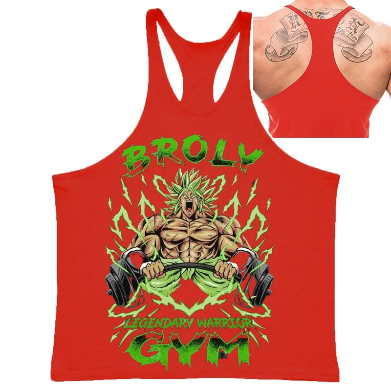 Kaus Tanpa Lengan Pria Fitness Gambar Karakter Anime Broli GYM Rompi Periferal Dragon Ball Sejuk Musim Panas Pakaian Trendi