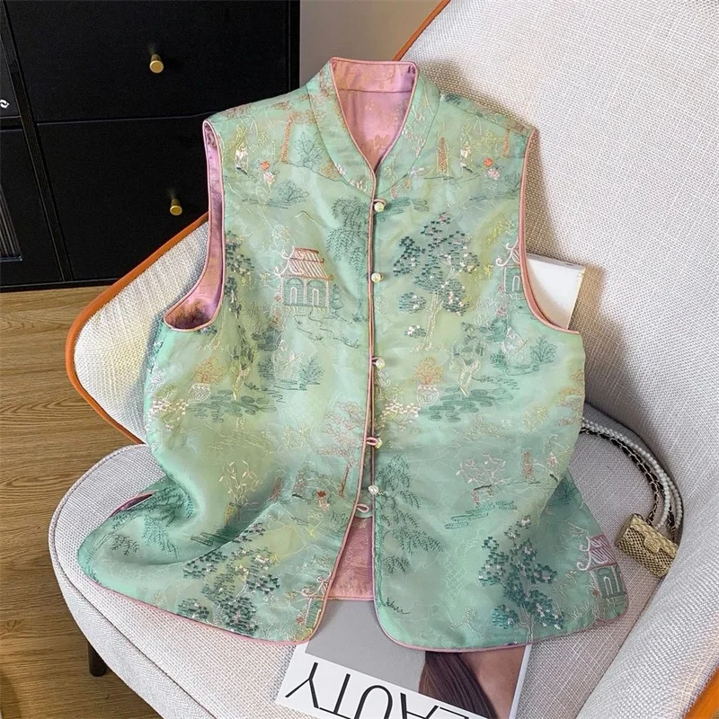 New Outerwear New Chinese Style National Wind Vest Coat Women's Spring Dress new Retro Embroidery Tang suit Vest Worn Outside