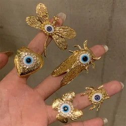 HangZhi Exaggerated Devil's Eye Insect Ring Butterfly Beetle Animal Copper Metal Chunky Punk Charms Jewelry for Women