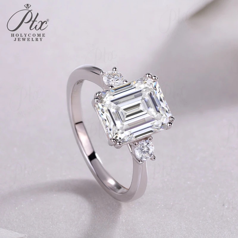 Moissanit-Ring im Smaragdschliff, D-Farbe, 925 Sterling Silber, 18K Gold Plattiert, Verlobungs- und Ehering, Luxuriöser Hochqualitäts-Schmuck – Detail 11