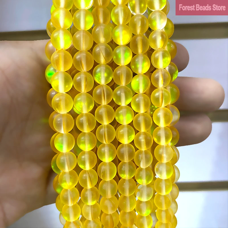 Matte Dark Yellow Austria Crystal Glitter Moon Stone Round Beads for Jewelry Making DIY Bracelet Necklace 6/8/10/12mm 15