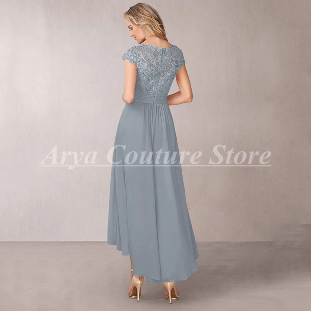 Elegant Mother of the Bride Dresses Grey Chiffon Appliques Cap Sleeve Ankle-Length Dress Party and Banquet Women‘s Gowns