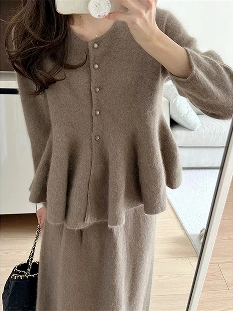 2024 autumn Knitting Two Piece Set For Women Jacket Coat + Long Skirt 2 Piece Sets Women Outfit Conjuntos Femininos Elegantes