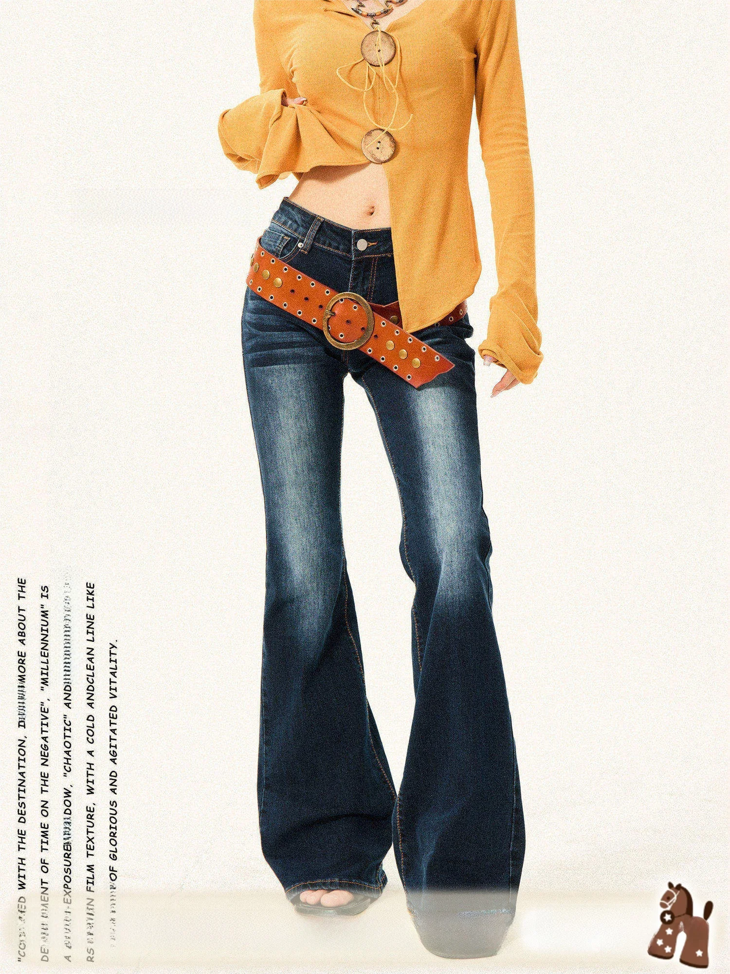 

Расклешенные джинсы с низкой талией в американском стиле ретро, женские ранняя осень, новые узкие широкие брюки для девочек, длинные брюки с высокой талией, джинсовая ткань...