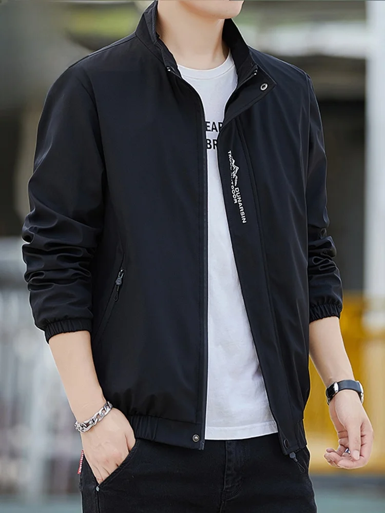 

Мужская повседневная свободная посадка ветрозащитная куртка с воротником-стойкой на молнии, украшенная полиэфирным волокном, весенне-осенняя модная рабочая одежда