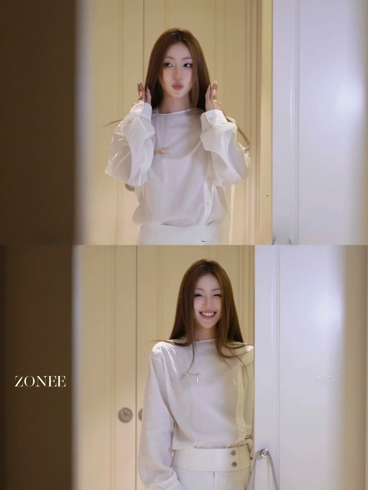 

White Asymmetrical Sash Silk Chiffon Shirt Top Hi Stylish Friend by ZONEELEA Loose Fit French Style Long Sleeve Women's Shirt