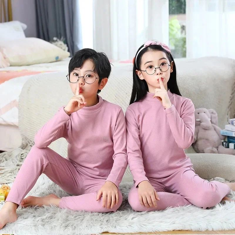 Boy Girl Thermal Sleepwear Sets Kids Autumn Winter Underwear Suit Children Pajama+Pants 2Pcs Teenager No Trace Homewear Clothes