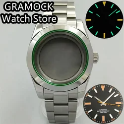 GRAMOCK 36mm/40mm Silver Polished Watch Case Green Edge Sapphire Glass Fit NH34 NH35 NH36 ETA2824 PT5000 movement