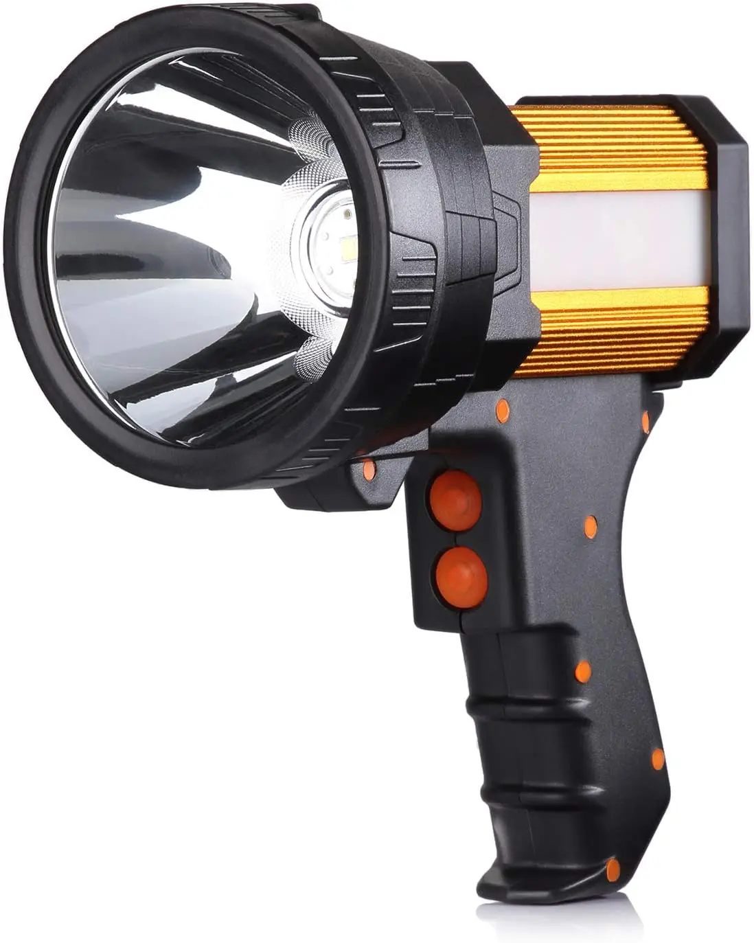 

Rechargeable Spotlight with 1000000 Lumens, Handheld High Brightness Flashlight Lightweight Aluminum Alloy Golden
