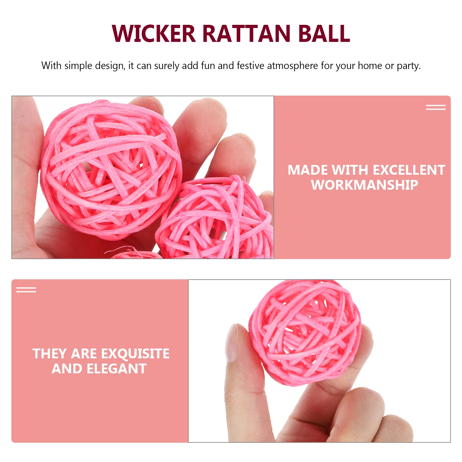 15pcs Wicker Rattan Ball Wedding Christmas Party Hanging Decoration ry Mobiles 3cm 4cm 5cm (Pink) party rattan ball