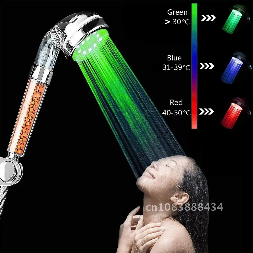 

Hot 3 Color Changing LED Anion Spa Shower Head Temperature Control Sensor Shower Large/Small Size High Pressure Shower
