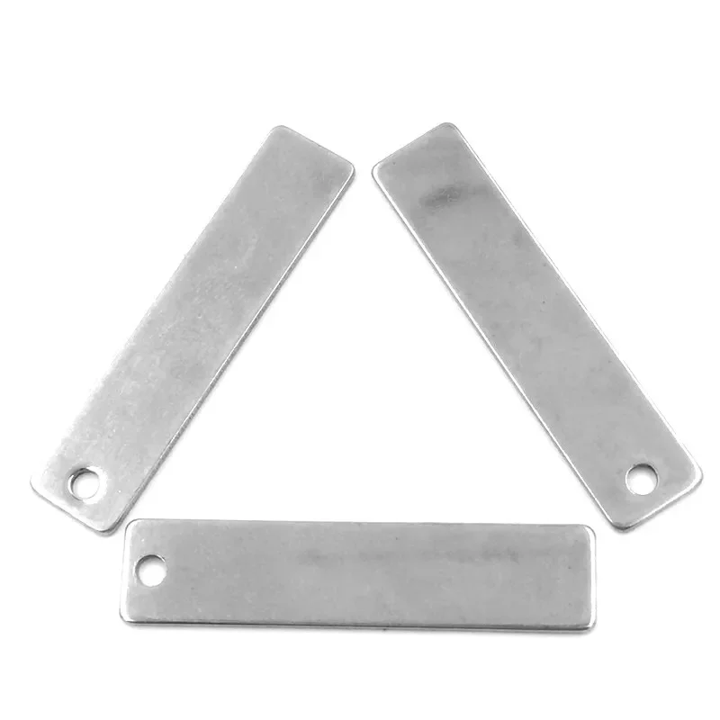 150Pcs Wholesale Silver Tone Stainless Steel Rectangle Blank Charms Pendants Breloque Jewelry Making 40x9mm