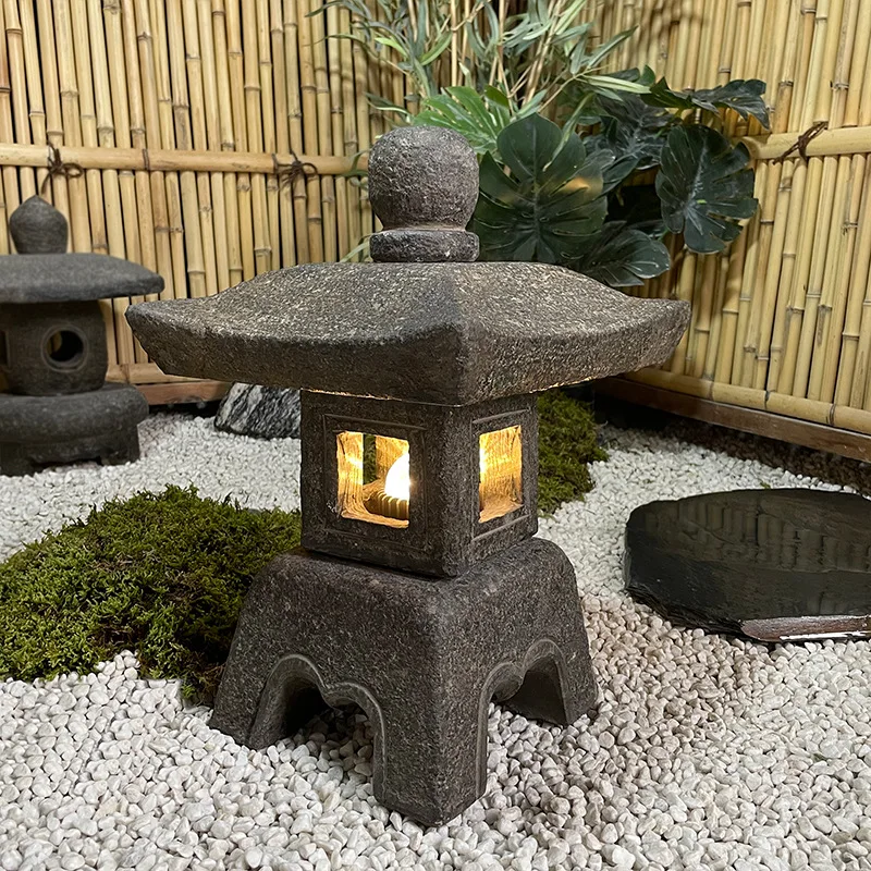 Stone lamp courtyard antique blue, outdoor Chinese calcium carbide lamp garden landscape stone carving ornament