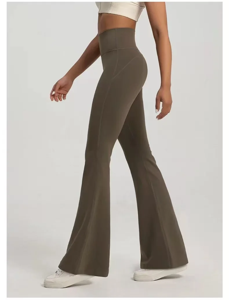 Nackt-Optik, hohe Taille, taillenbetont, hüfthebend, Fitness-Übung, elastische Schlaghose, Damen, lässige Outdoor-Lauf-Yoga-Hose – Detail 14