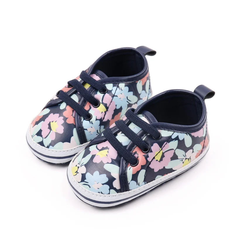 Zapatos informales para caminar para niña pequeña, planos con estampado Floral, transpirables, para cuna de recién nacido