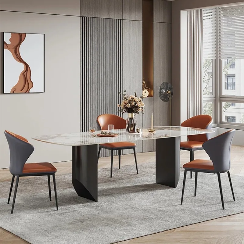 Moderner, einfacher Esstisch aus Pandora-Schiefer, rechteckige lange Esszimmermöbel aus Edelstahl