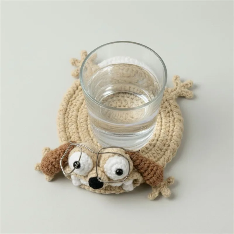 New Crochet Mouse Coaster Funny Animal Heat Insulation Mat European American Style Kitchen Table Protector for Home Decor Gift