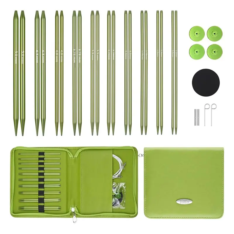 

ABKY-Interchangeable Circular Knitting Needles Set- Metal 10-Pair With 4 Cords And Storage Project Bag