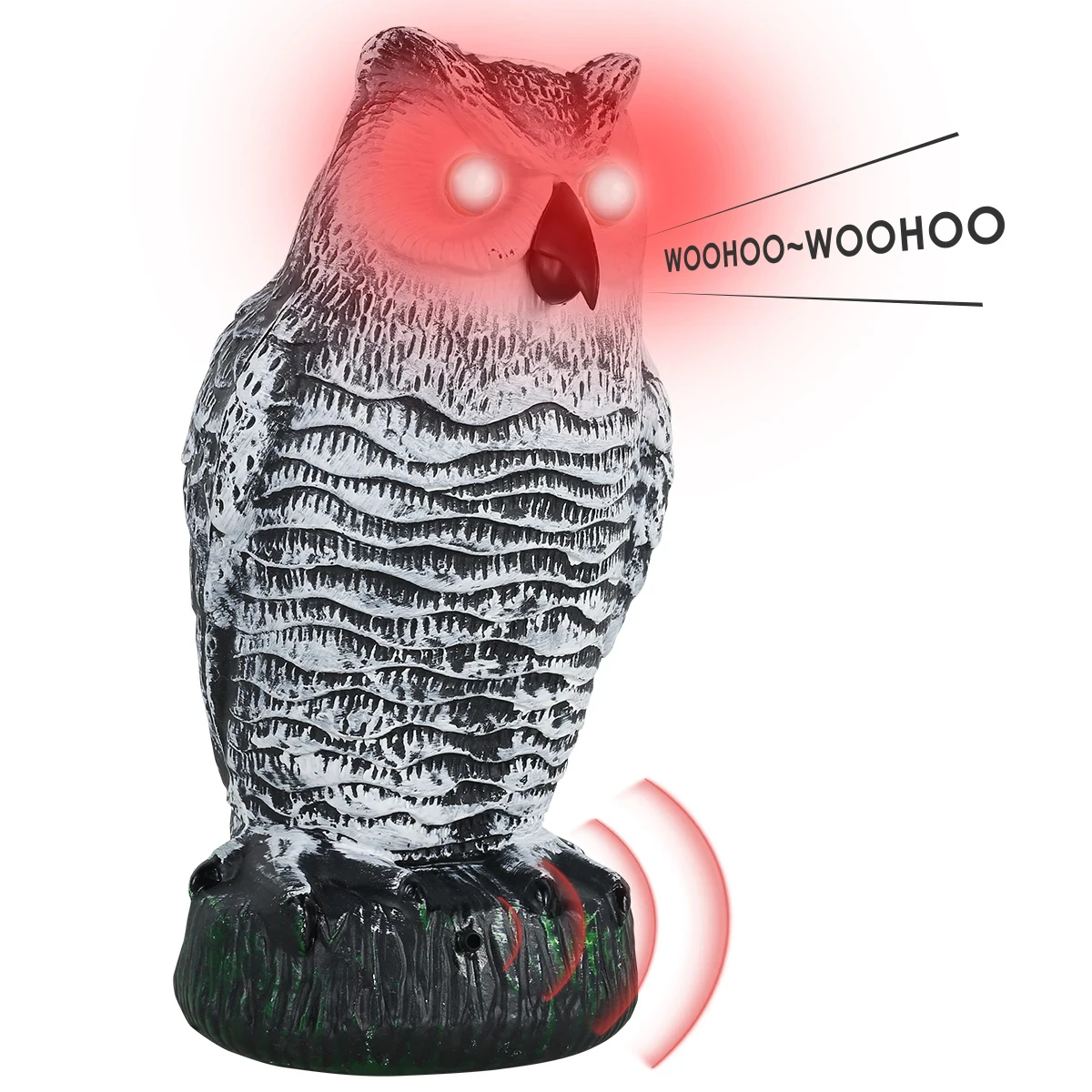 Owl Scare Bird Control Devices with 360° Swivel Luminescence Sound Head Waterproof Fake Owl Scarecrow Decoy Lifelike Simulation