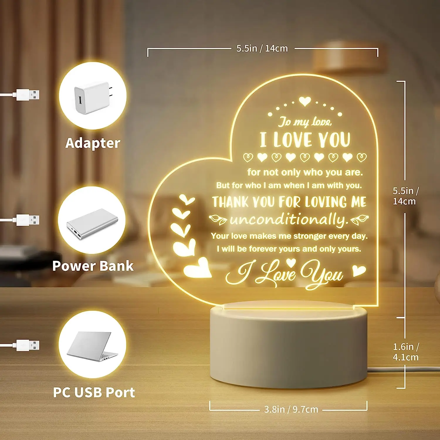 Love Cute  3D Led Night Light Acrylic Lights Gift Children\'S Lamp