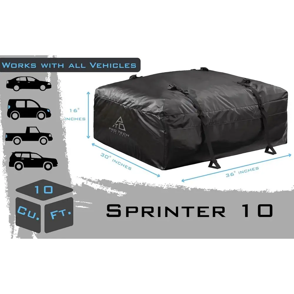 Waterproof Rooftop Cargo Bag, 10 Cubic Feet Vehicle Storage, Fits Cars, SUVs, and Trucks, 36 x 30 x 16