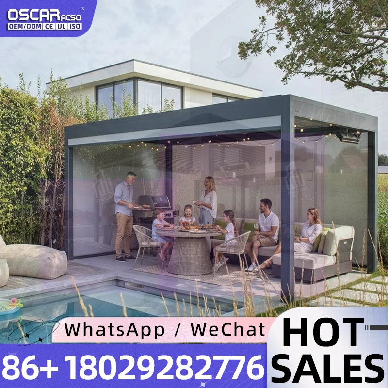Modern Luxury Folding Arm Retractable Roof Awning Aluminum Alloy PVC IP67 Waterproof Windproof AntiUV Remote Control for Patio G