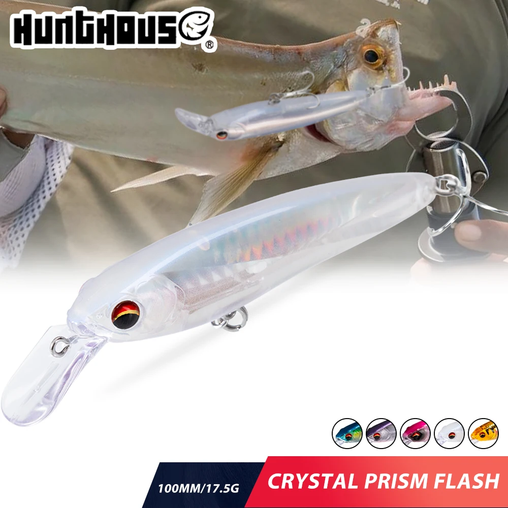 Hunthouse Schwimmender Minnow-Angelköder Kristallprisma-Blitzwobbler Hartköder 100mm/17,5g Künstlicher Hecht Salzwasser-Angelzubehör