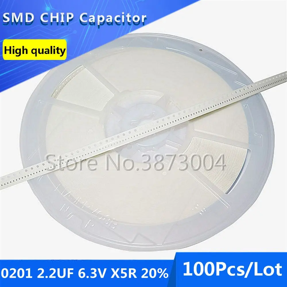 100pcs 0201 2.2UF 6.3V X5R 20% Thick Film Chip Multilayer Ceramic Capacitor